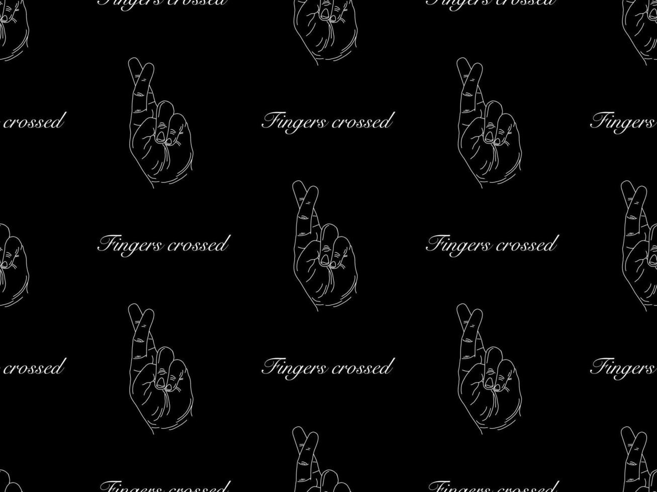 Fingers crossed cartoon character seamless pattern on black background vector