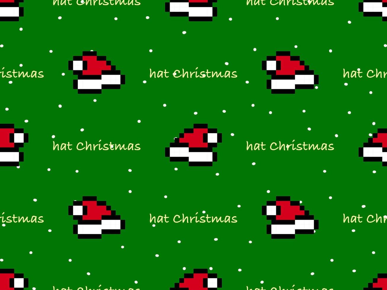 Hats Christmas cartoon character seamless pattern on green background vector