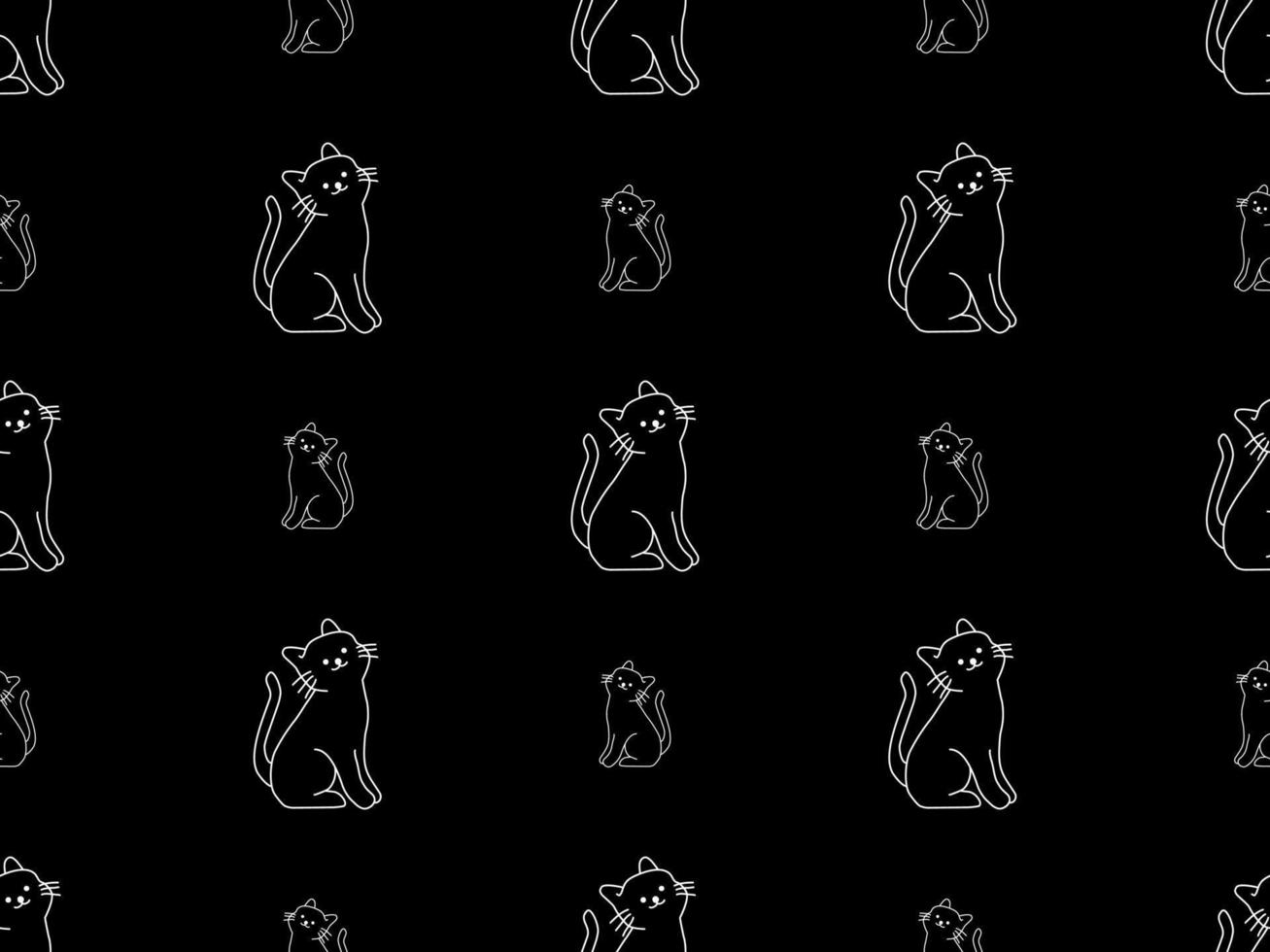 cat cartoon character seamless pattern on black background vector