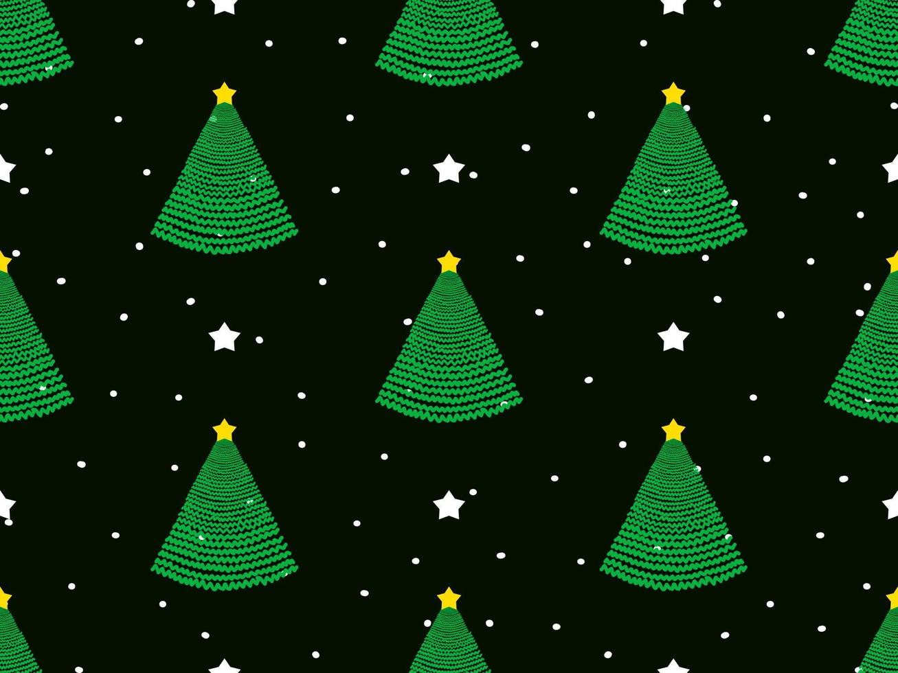 Christmas Tree cartoon character seamless pattern on black background vector