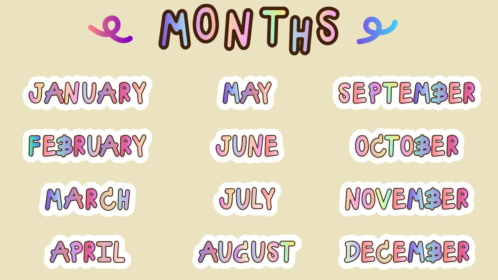 Cheerful gradient months letter, hand draw alphabet, perfect for your design decoration vector