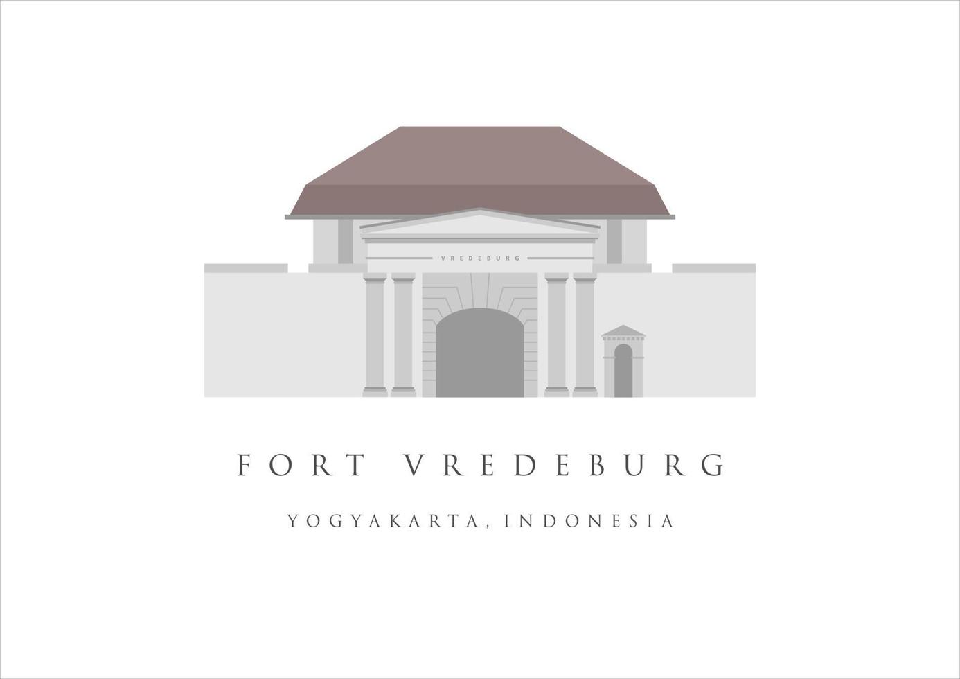 Fort Vredeburg or Benteng Vredeburg landmark building of Yogyakarta. Heritage tourism of Indonesia. Jogjakarta old building vector illustration