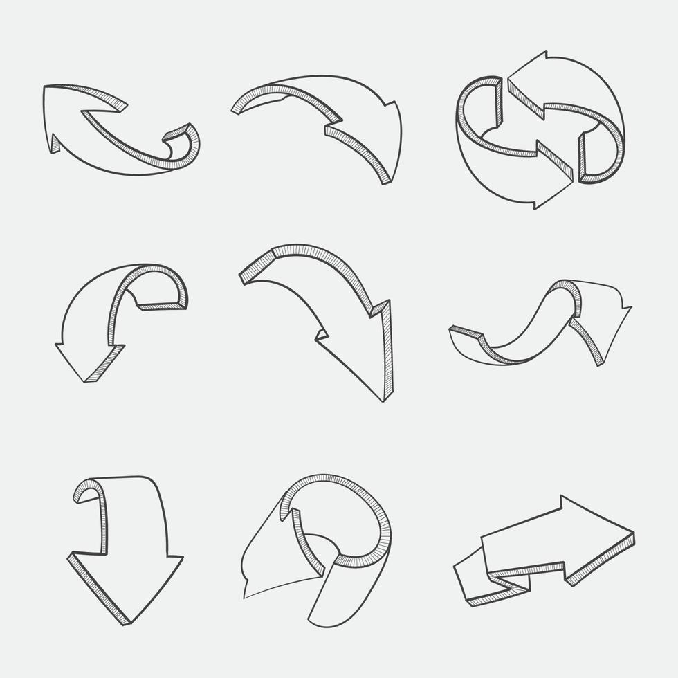 Hand drawn 3d arrow illustration collection vector