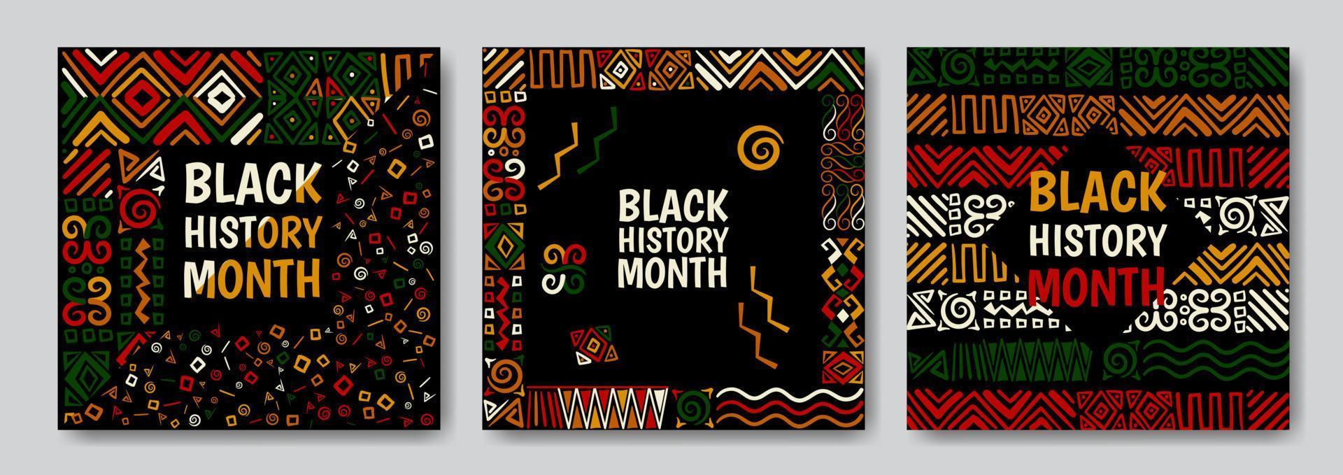 conjunto de fondos abstractos del mes de la historia negra con patrones vector