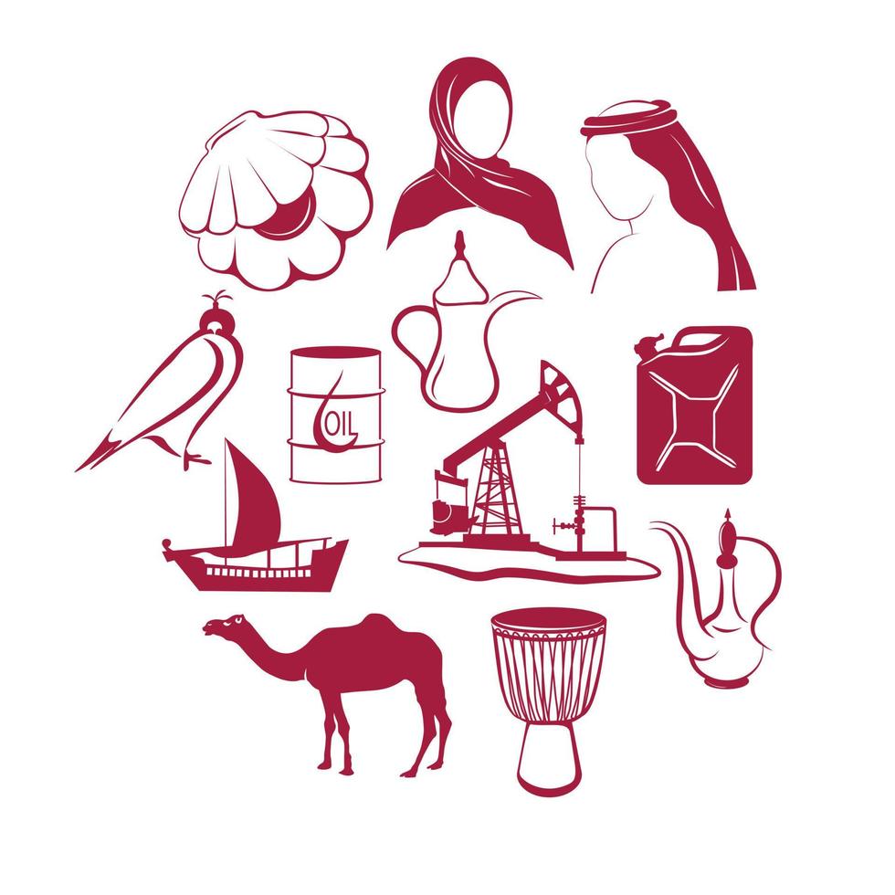 A set of attractions in Qatar. Vector stock illustration. Isolated on a white background.