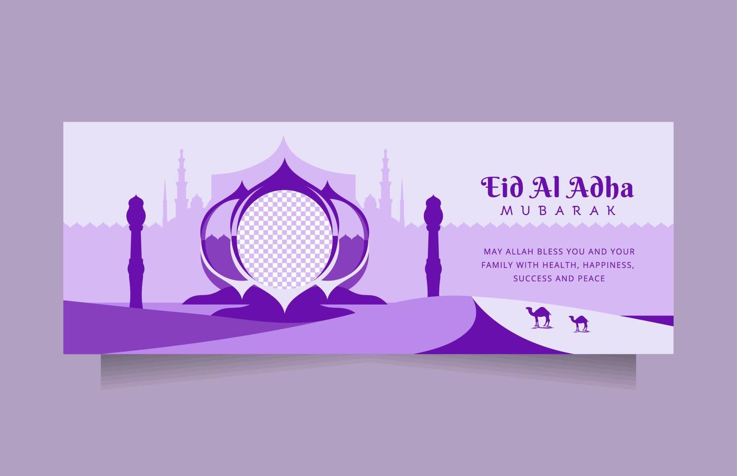 Creative Eid al adha social media post and banner greeting with modern clean blue color. Horizontal Vector illustration islamic background with beautiful mosque design