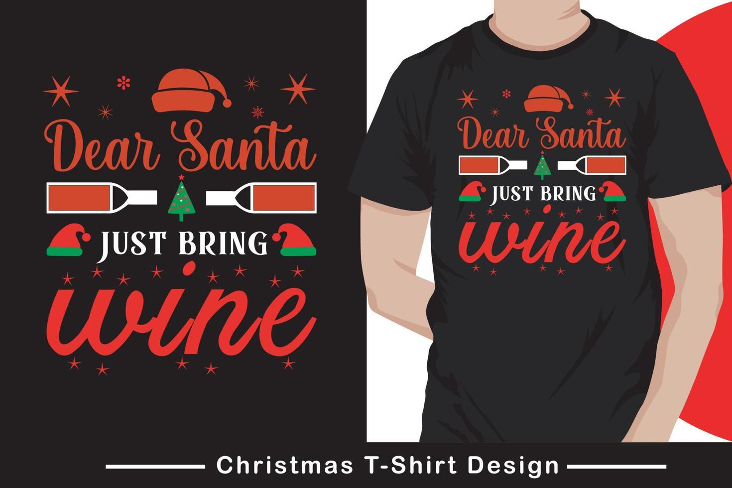 Dear santa just bring wine christmas t shirts design, vector illustration, graphic template, print on demand, textile fabrics, retro style, typography, vintage, christmas tee Pro Vector