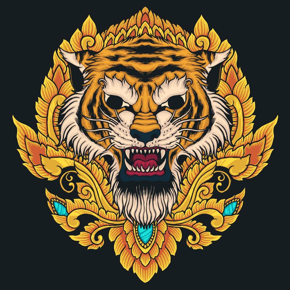 tiger head ornament vector