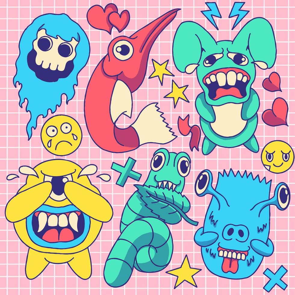 cute monster sticker vector