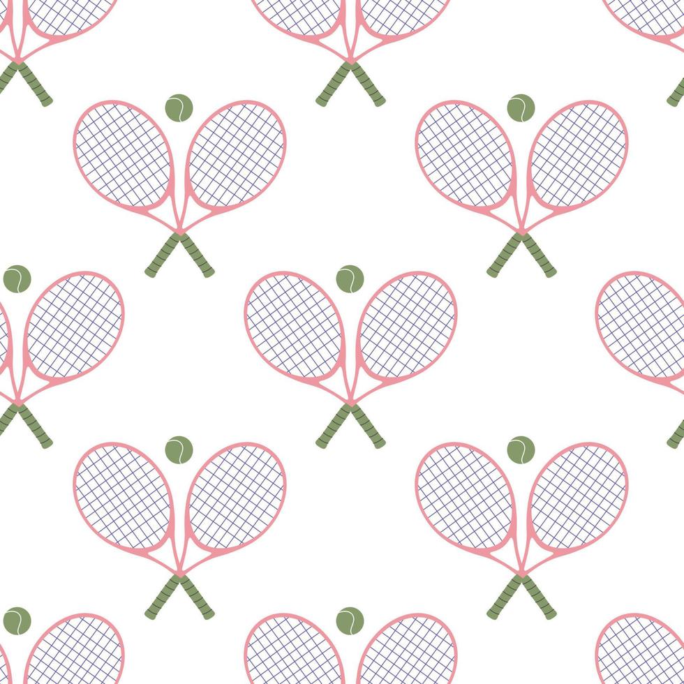 Hand drawn seamless pattern. Tennis rackets and balls vector
