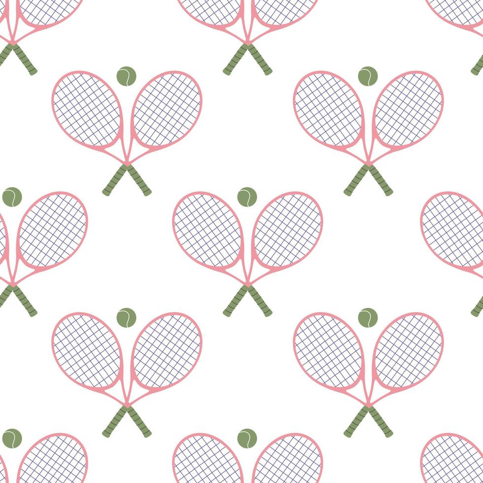 Hand drawn seamless pattern. Tennis rackets and balls vector