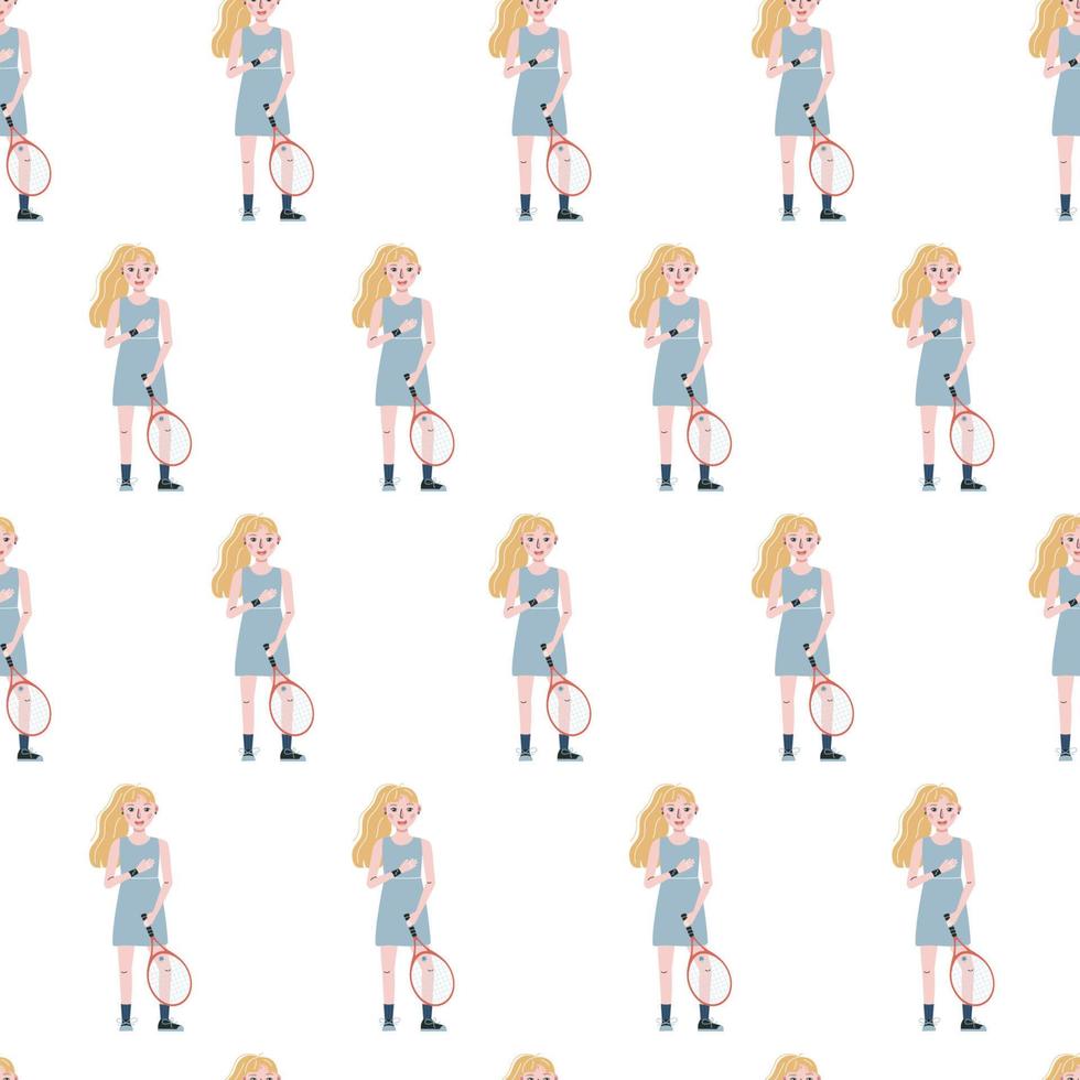 Hand drawn seamless pattern. Tennis player with racket vector
