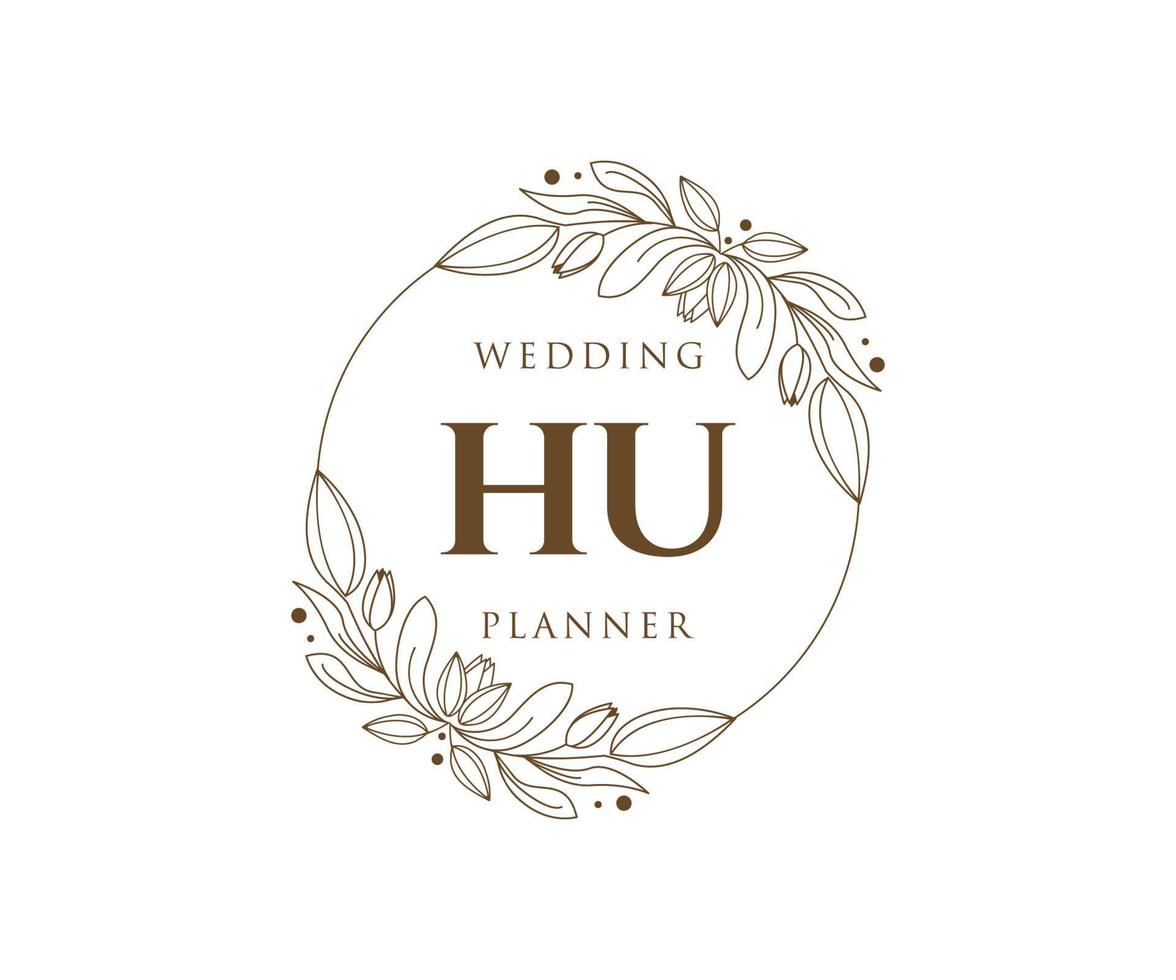 HU Initials letter Wedding monogram logos collection, hand drawn modern minimalistic and floral templates for Invitation cards, Save the Date, elegant identity for restaurant, boutique, cafe in vector