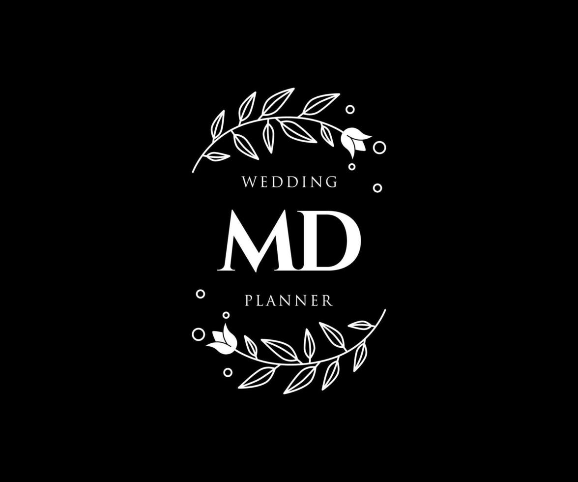 colección de logotipos de monograma de boda con letras iniciales md, plantillas florales y minimalistas modernas dibujadas a mano para tarjetas de invitación, guardar la fecha, identidad elegante para restaurante, boutique, café en vector