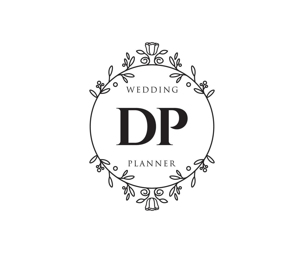 colección de logotipos de monograma de boda con letras iniciales de dp, plantillas florales y minimalistas modernas dibujadas a mano para tarjetas de invitación, guardar la fecha, identidad elegante para restaurante, boutique, café en vector