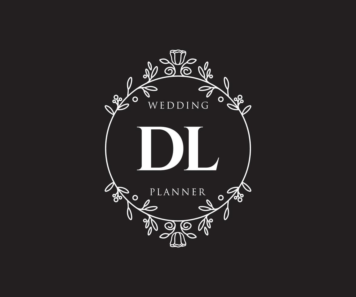 colección de logotipos de monograma de boda con letras iniciales dl, plantillas florales y minimalistas modernas dibujadas a mano para tarjetas de invitación, guardar la fecha, identidad elegante para restaurante, boutique, café en vector