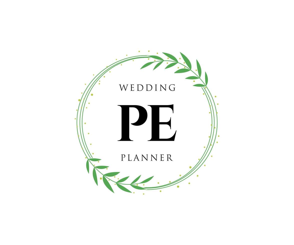 PE Initials letter Wedding monogram logos collection, hand drawn modern minimalistic and floral templates for Invitation cards, Save the Date, elegant identity for restaurant, boutique, cafe in vector