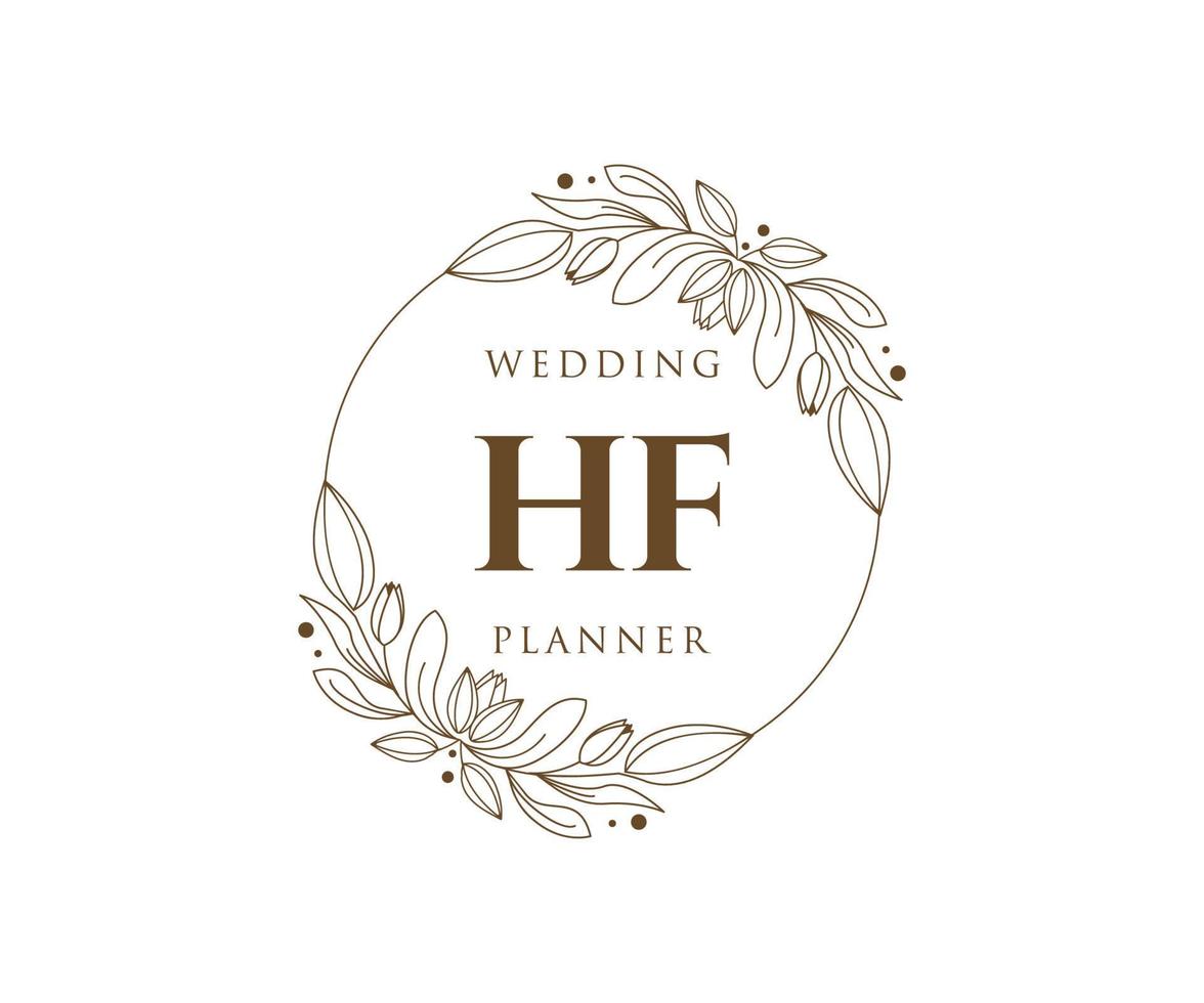 HF Initials letter Wedding monogram logos collection, hand drawn modern minimalistic and floral templates for Invitation cards, Save the Date, elegant identity for restaurant, boutique, cafe in vector