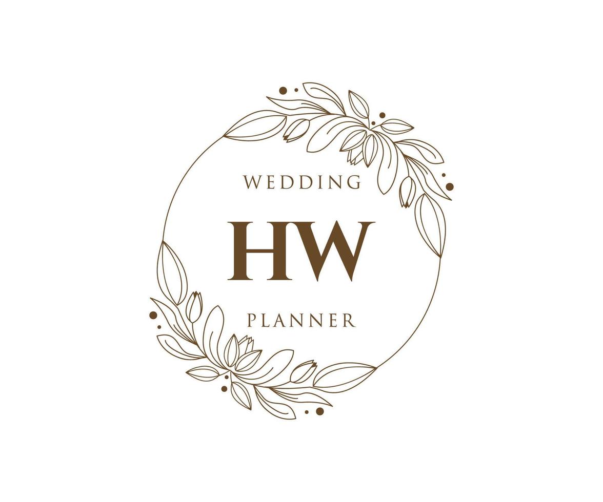 colección de logotipos de monograma de boda con letras iniciales hw, plantillas florales y minimalistas modernas dibujadas a mano para tarjetas de invitación, guardar la fecha, identidad elegante para restaurante, boutique, café en vector