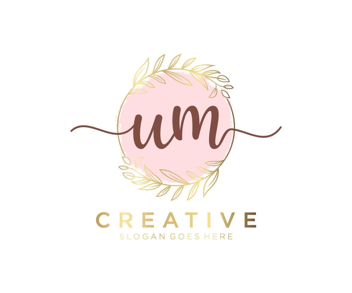 Initial UM feminine logo. Usable for Nature, Salon, Spa, Cosmetic and Beauty Logos. Flat Vector Logo Design Template Element.