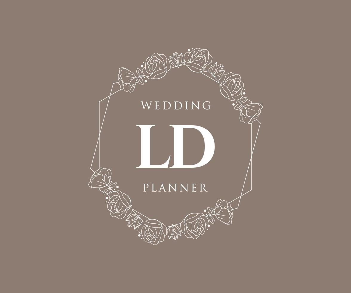 colección de logotipos de monograma de boda con letras iniciales ld, plantillas florales y minimalistas modernas dibujadas a mano para tarjetas de invitación, guardar la fecha, identidad elegante para restaurante, boutique, café en vector