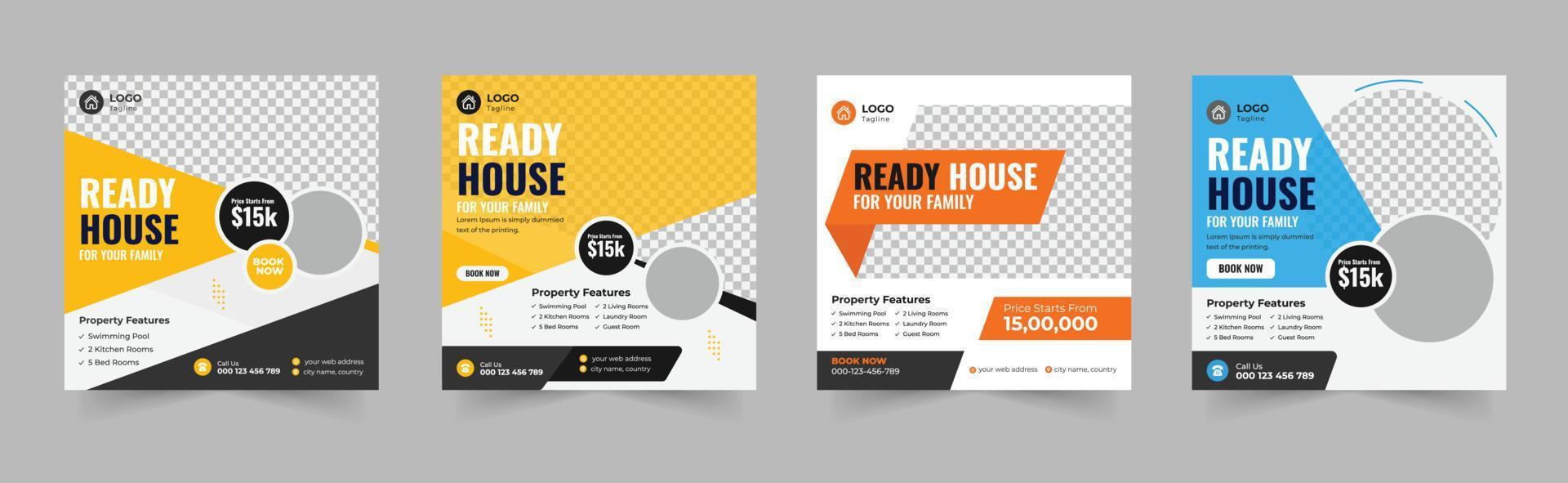 Real Estate Social Media Post Template Bundle, social media post web banner, home repair Post, Home Sale Social Media Poster, house property sale banner, square story post-marketing, Social Media Post vector