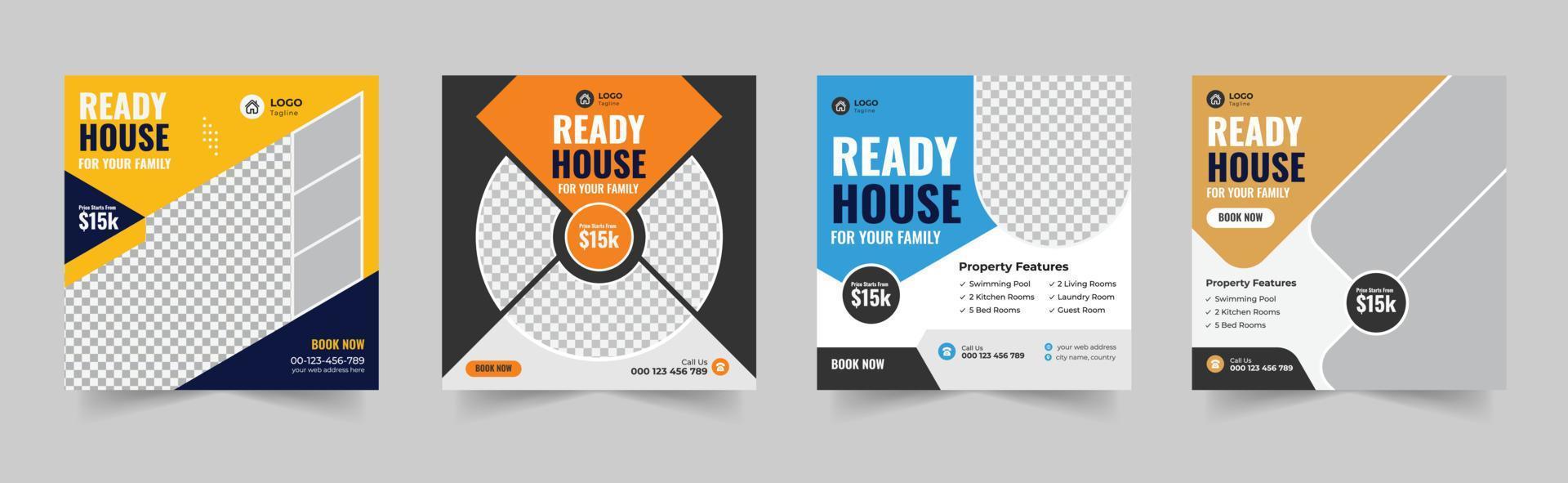 Social Media Post, Real Estate Social Media Post Template Bundle, social media post web banner, home repair Post, Home Sale Social Media Poster, house property sale banner, square story post-marketing vector