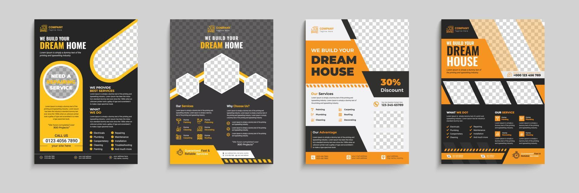 Corporate construction flyer A4 template Construction Flyer Template  Flyer Design Set, Renovation Flyer Template flyer banner leaflets decoration for printing vector