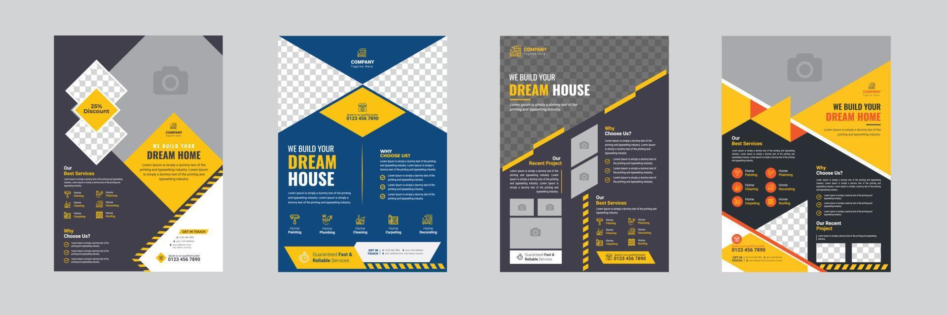 Construction flyer A4 template, Construction Flyer Bundle Template, Flyer Design Set, Renovation Flyer Template, flyer, banner, leaflets decoration for printing vector