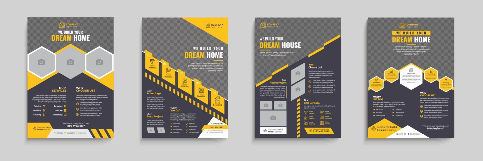 Construction flyer A4 template, Construction Flyer Bundle Template, Flyer Design Set, Renovation Flyer Template, flyer, banner, leaflets decoration for printing vector