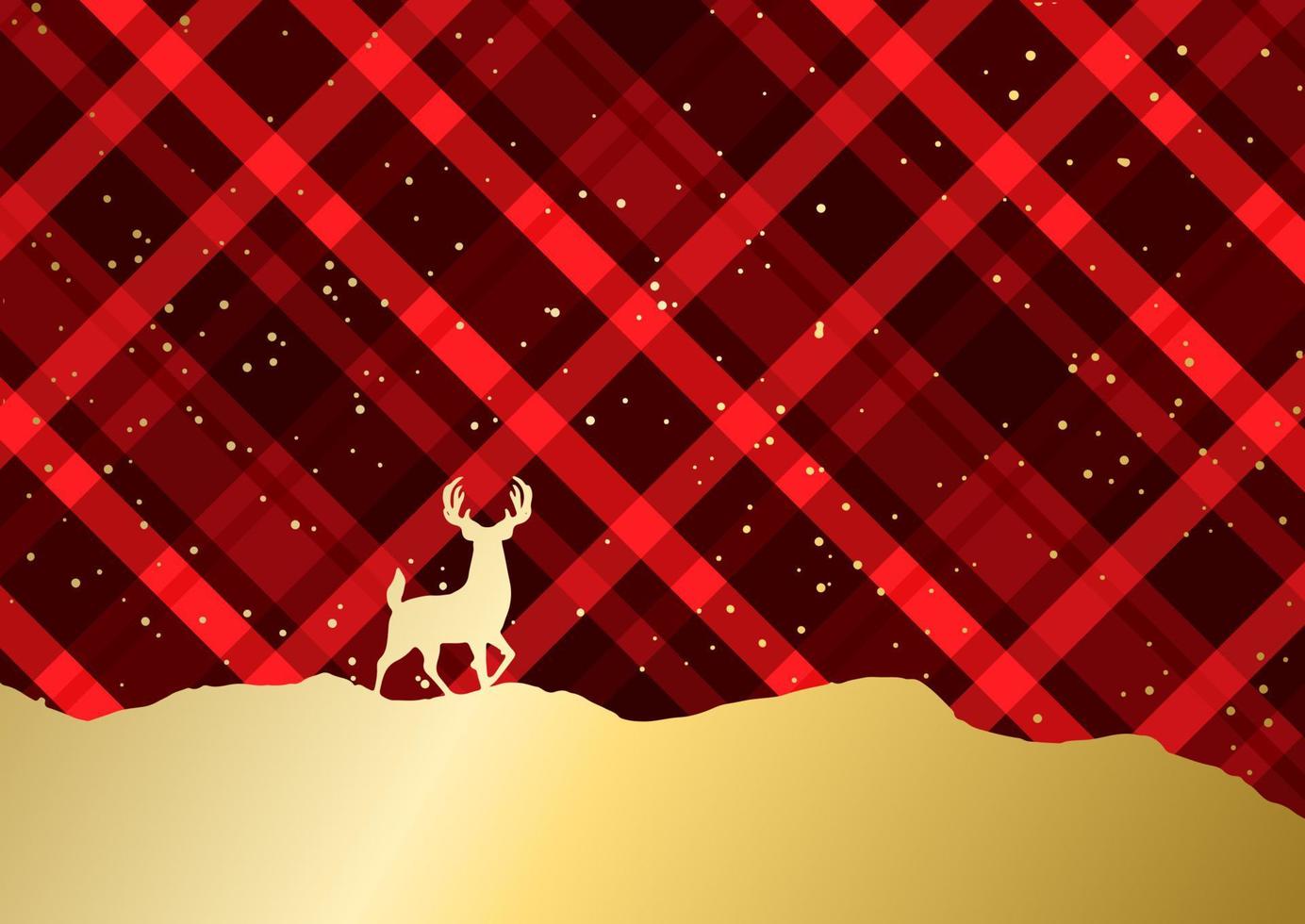 Christmas background with gold deer against a plaid style design vector
