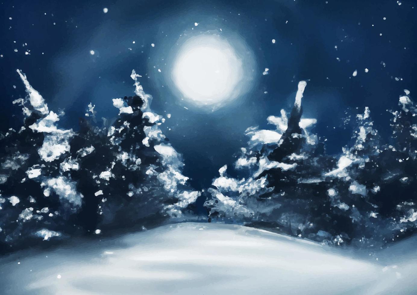 hand painted watercolour winter landscape at night vector