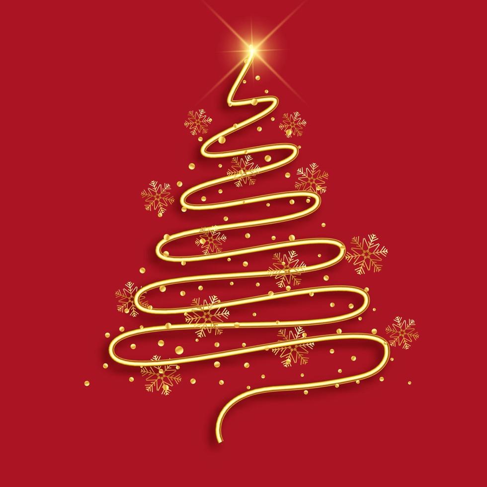 Golden Christmas tree background with snowflakes vector