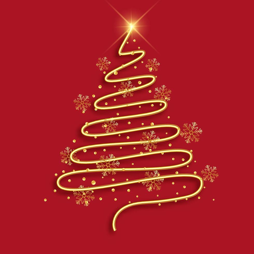 Golden Christmas tree background with snowflakes vector