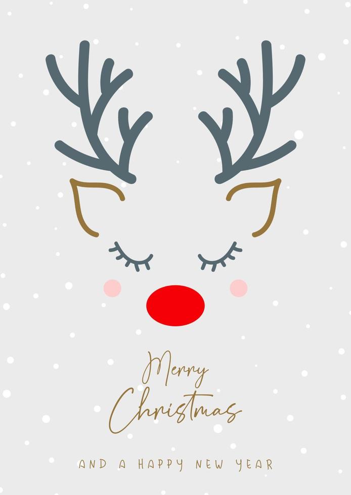 Christmas background with cute reindeer face vector