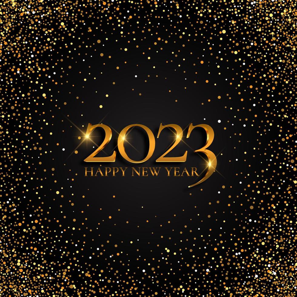 Happy New Year background with metallic gold numbers and confetti vector