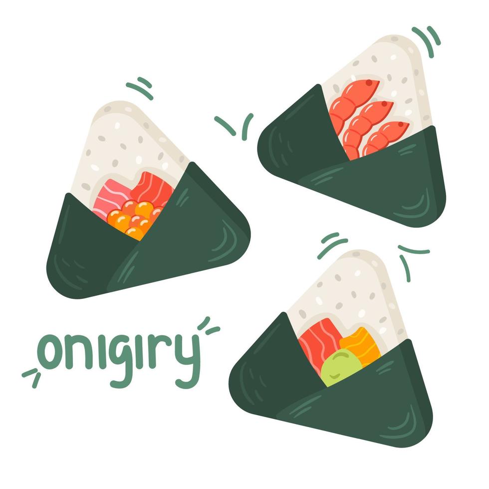 onigiri vectorial sobre fondo blanco. ilustración de dibujo de comida asiática. vector