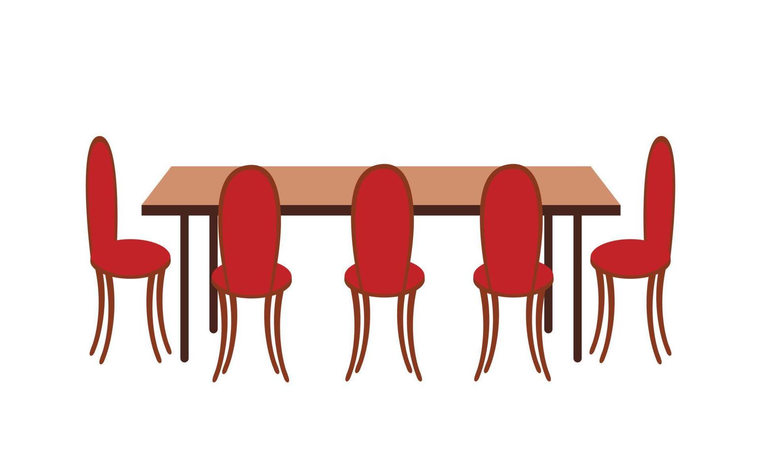 Vector flat style dining table with red chairs illustration