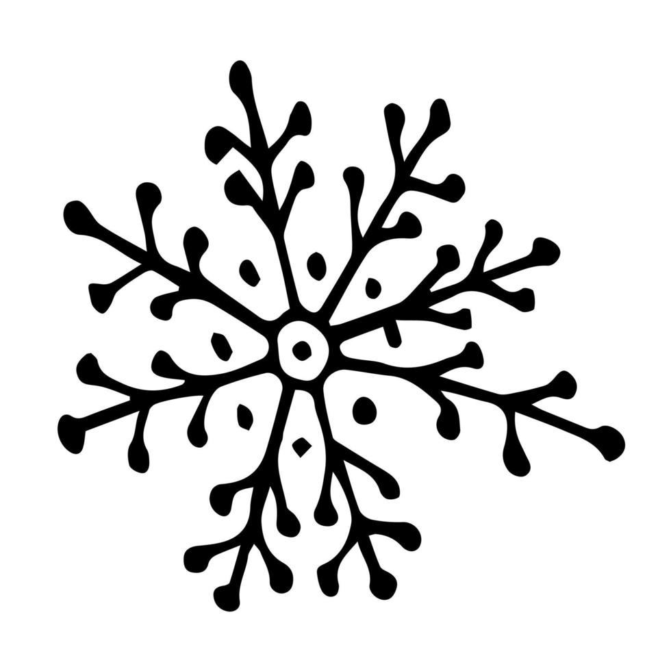 Doodle hand drawn vector snowflake illustration. Clip art isolated on white background. High quality illustration for decoration, Christmas home decor, print, postcards.