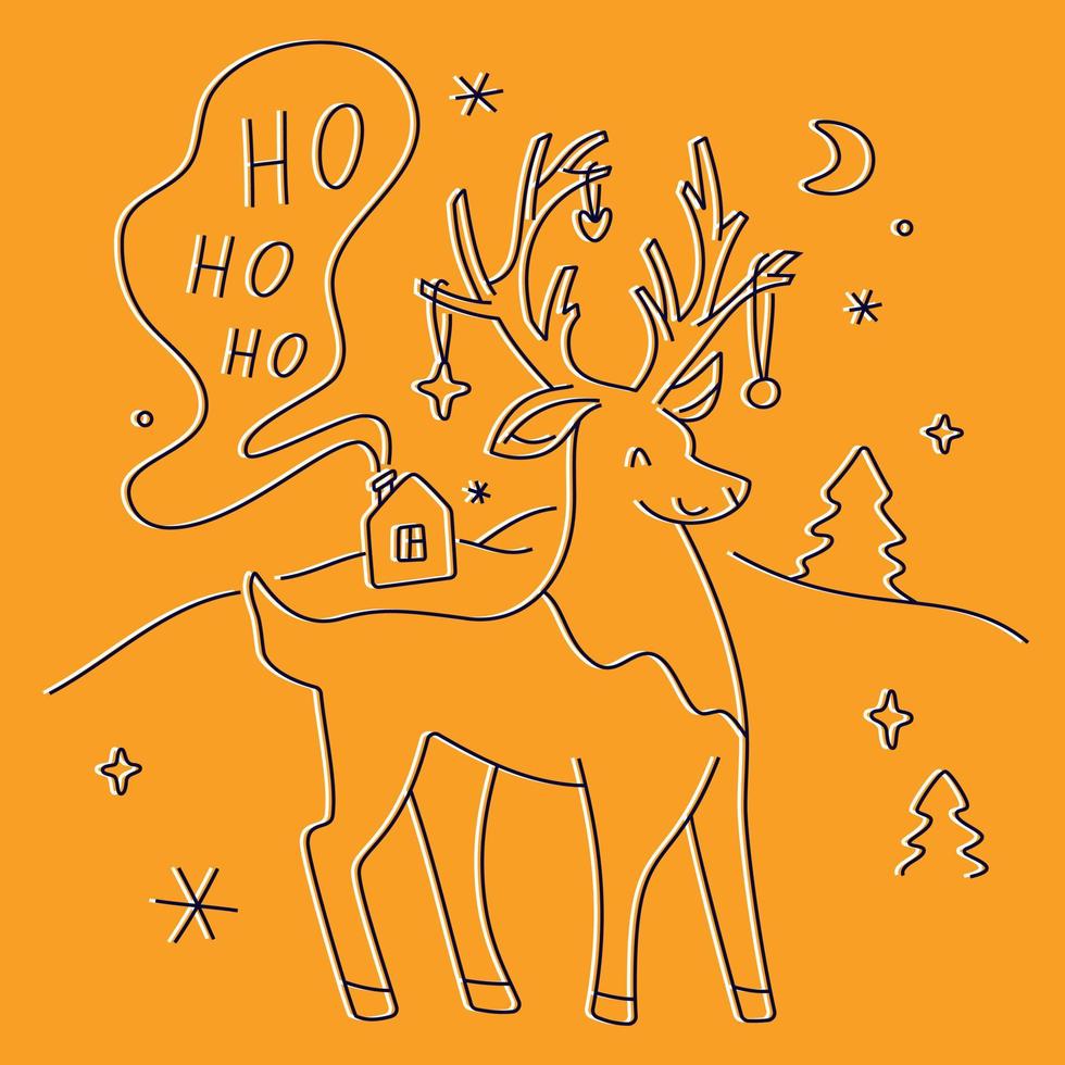 Magic linear Christmas and New Year deer vector