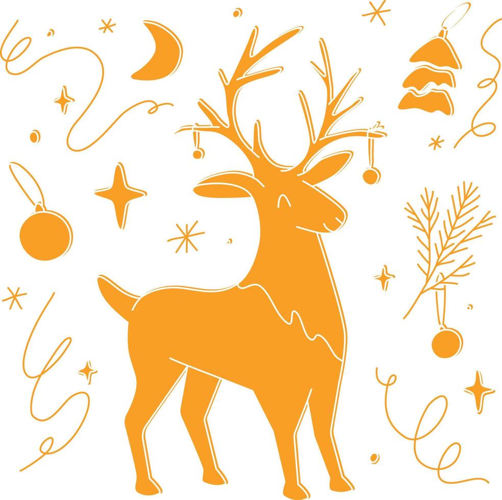 Magic linocut Christmas and New Year deer vector