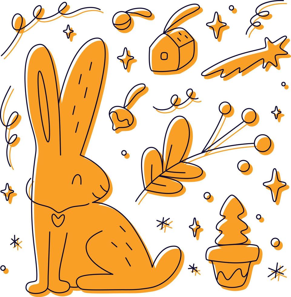 Magic linear Christmas rabbit vector