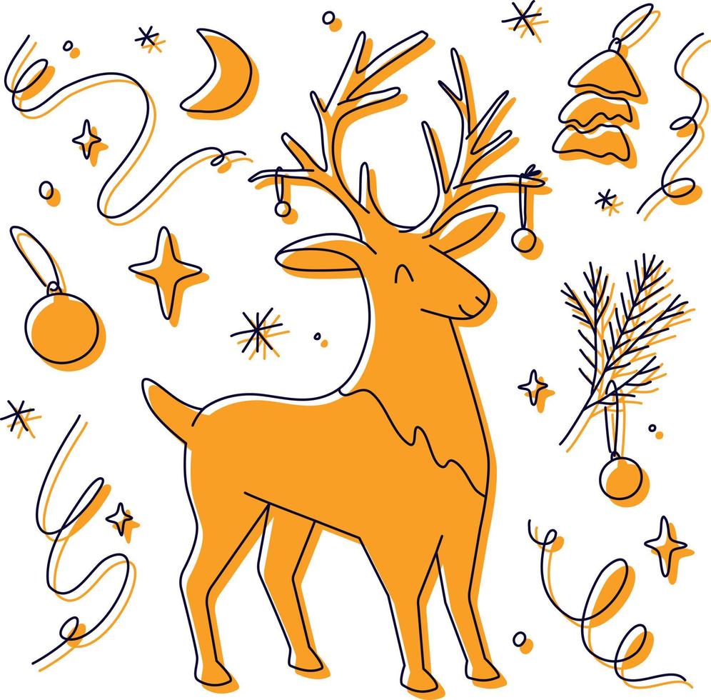 Magic linear Christmas and New Year deer vector