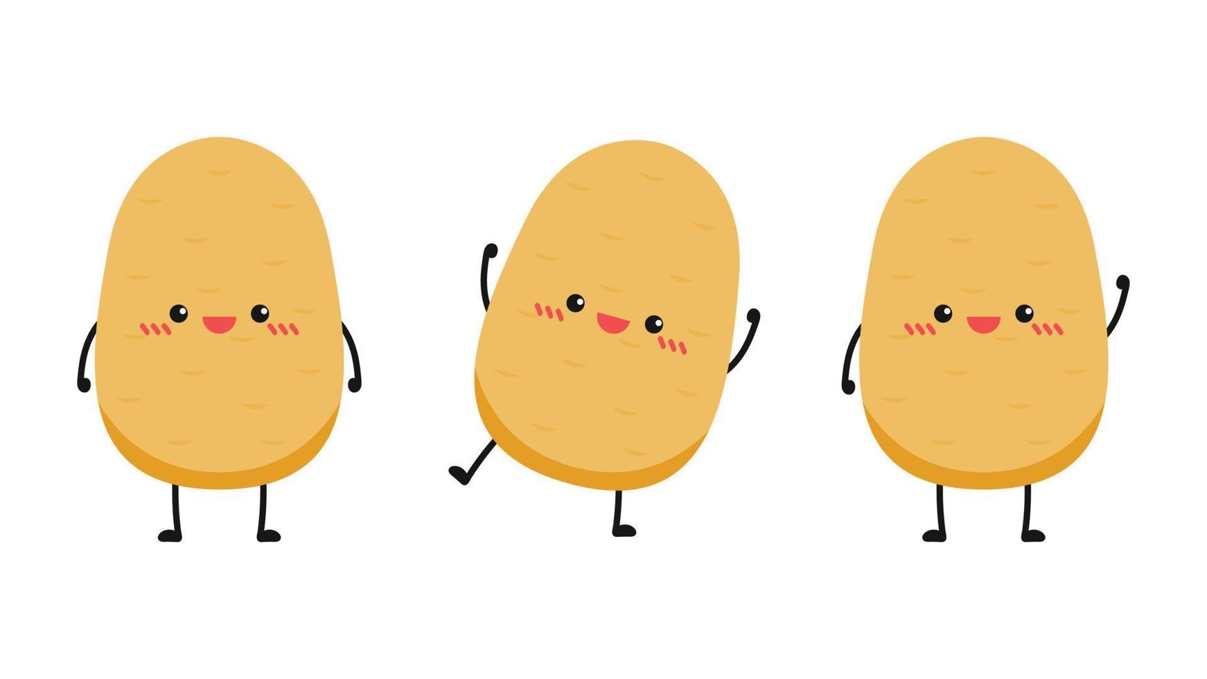 Ilustración de vector de patatas. fondo blanco aislado. vector de rebanada de patata. diseño de personajes de patata.