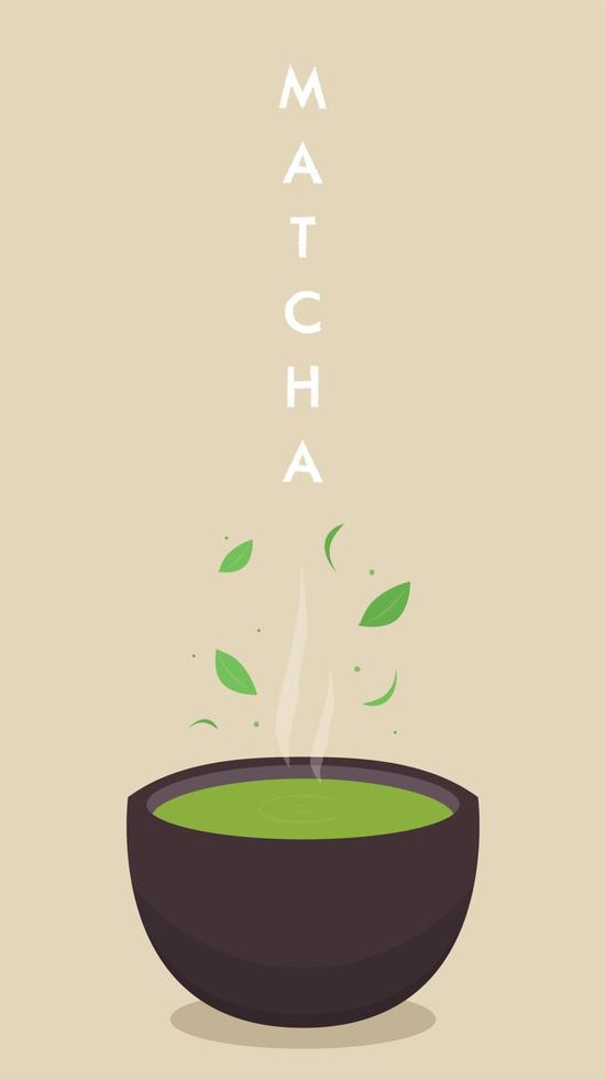 vector de taza de matcha. vector de té verde. fondo de pantalla. espacio libre para texto. símbolo. diseño de carteles de matcha.