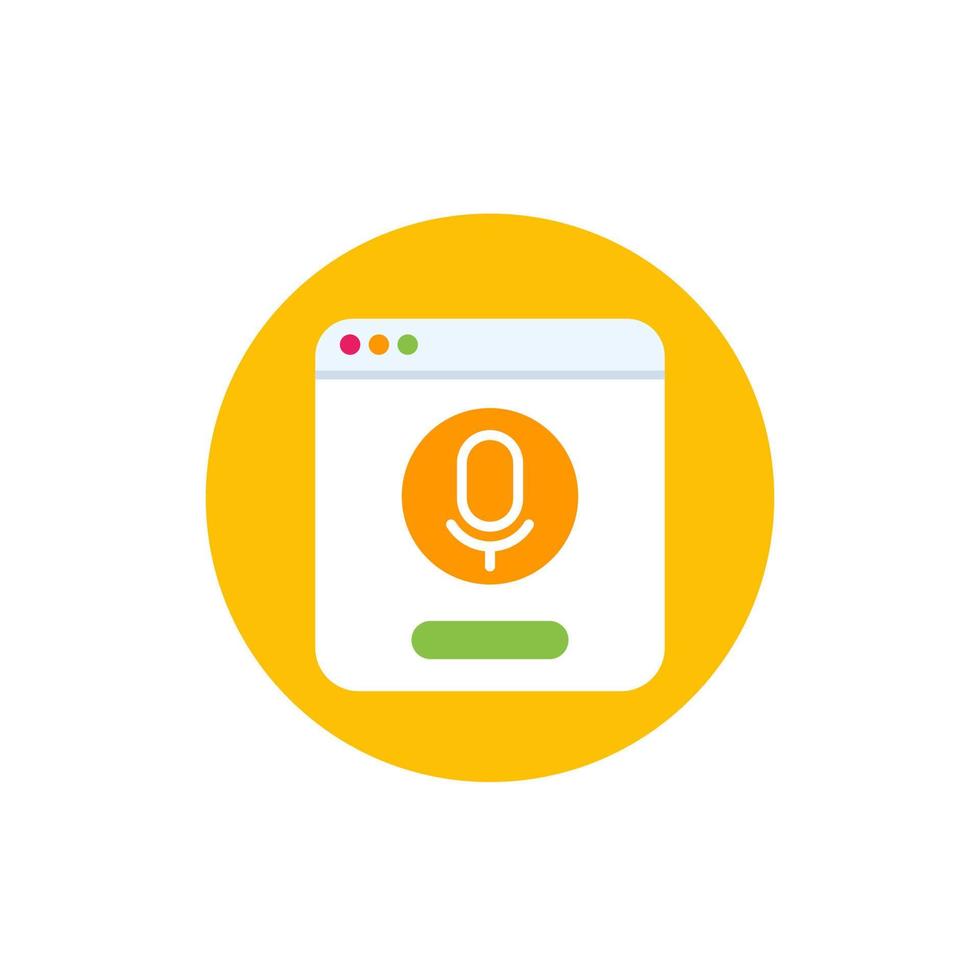 voice control and audio recognition icon, flat vector