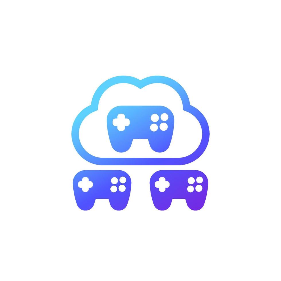 Cloud gaming icon with cloud and game controllers, gamepads vector