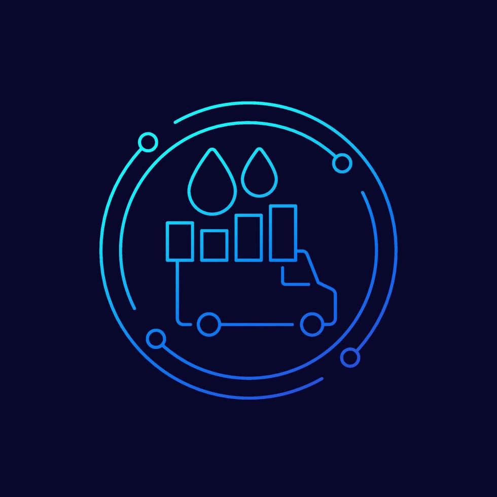 icono de línea de consumo de combustible con una furgoneta, vector