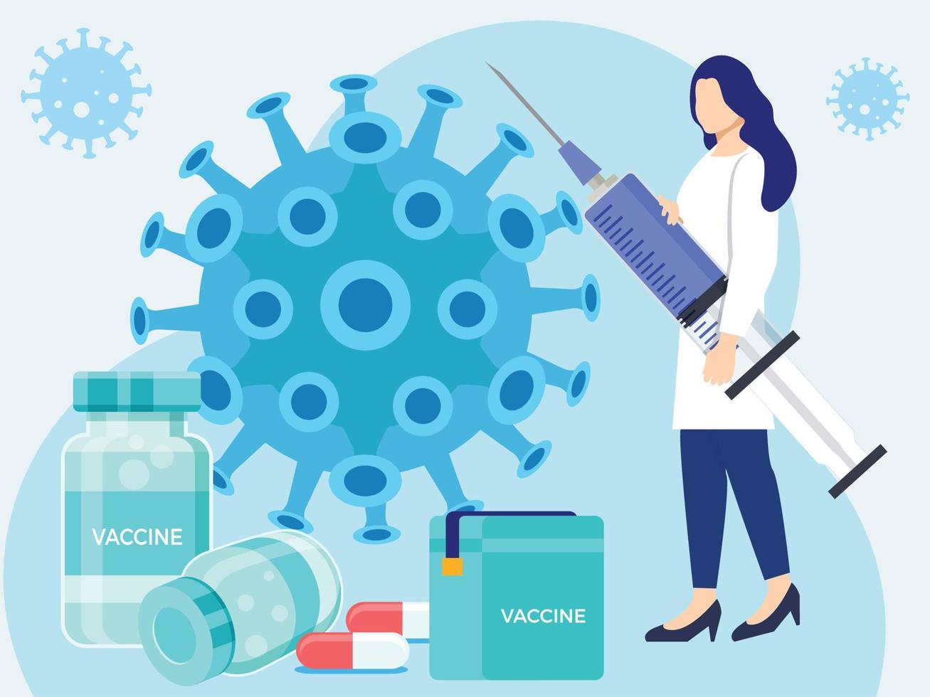 Covid-19 corona vaccination injection and pills vector