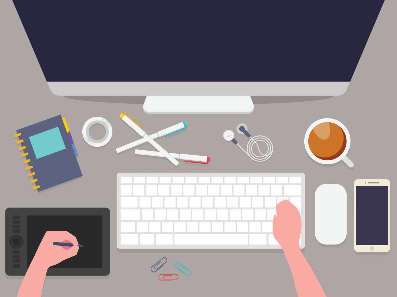 Web Design workplace mobile and desktop website vector
